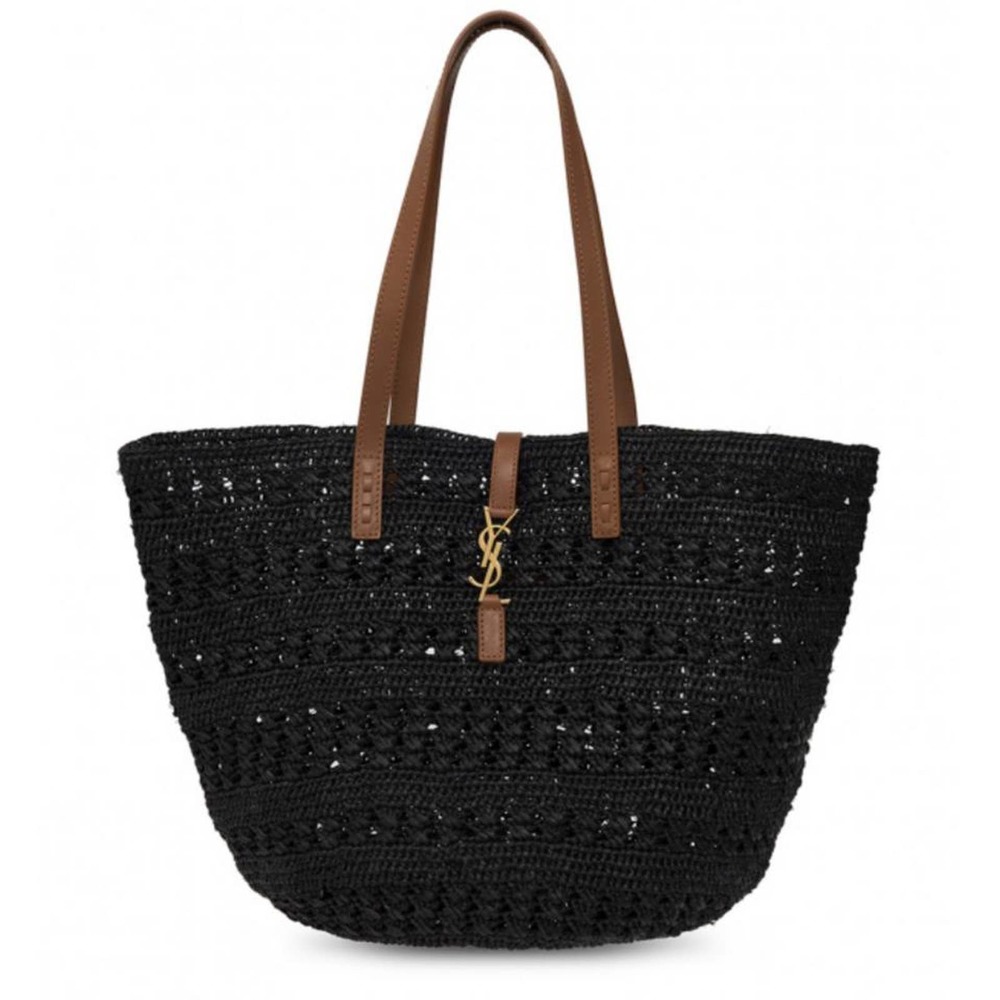 SAINT LAURENT Panier monogram medium raffia tote bag